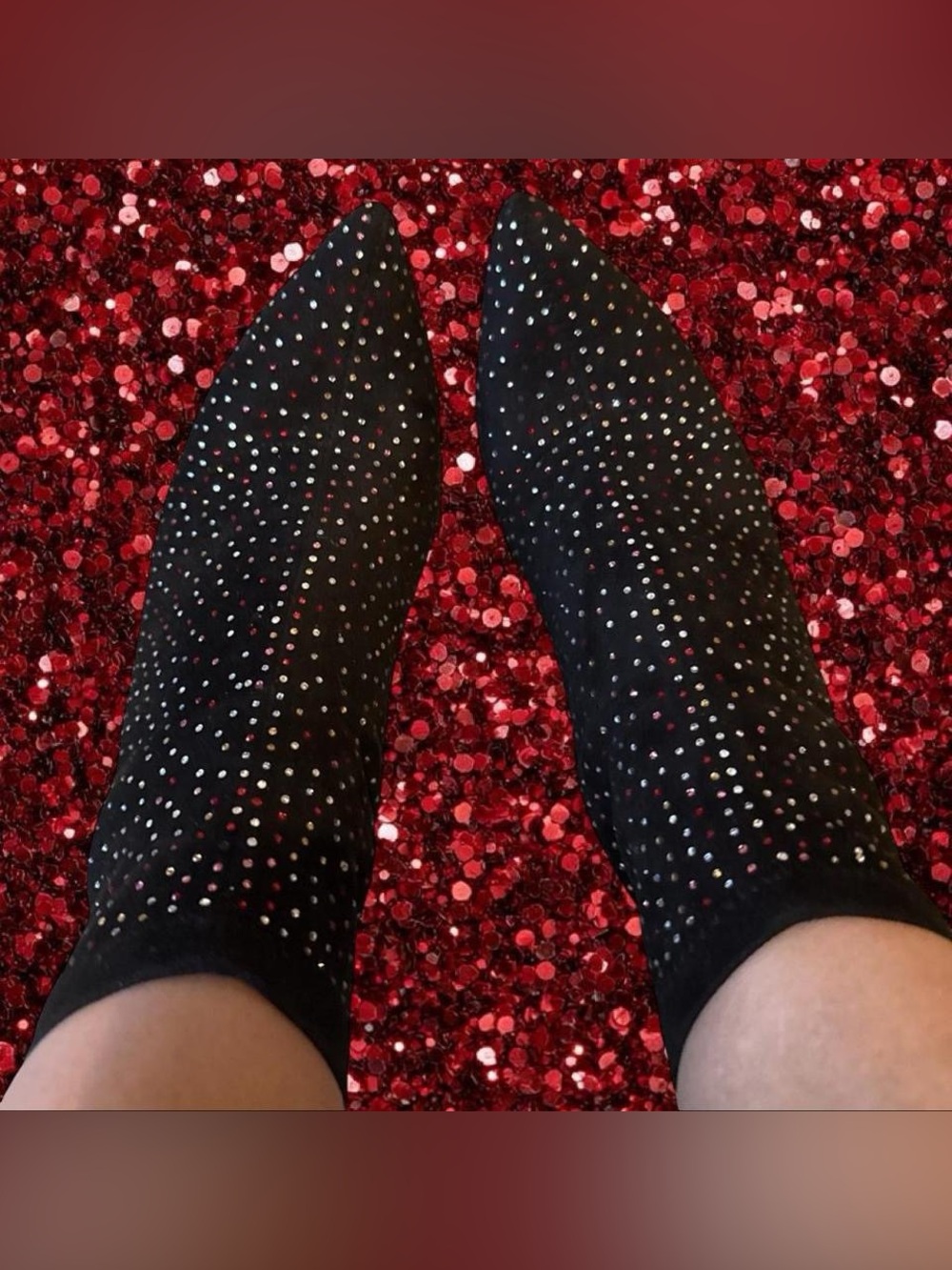 Black Pointed Ankle Boots with Rhinestones